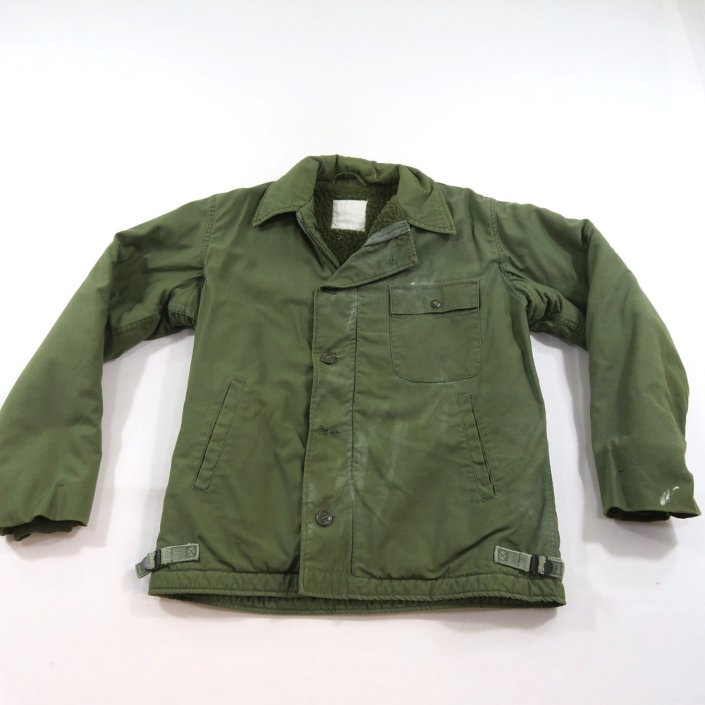 Military Vietnam War USN A-2 DECK JACKET Heavy Cotton Lined Green S 1970s